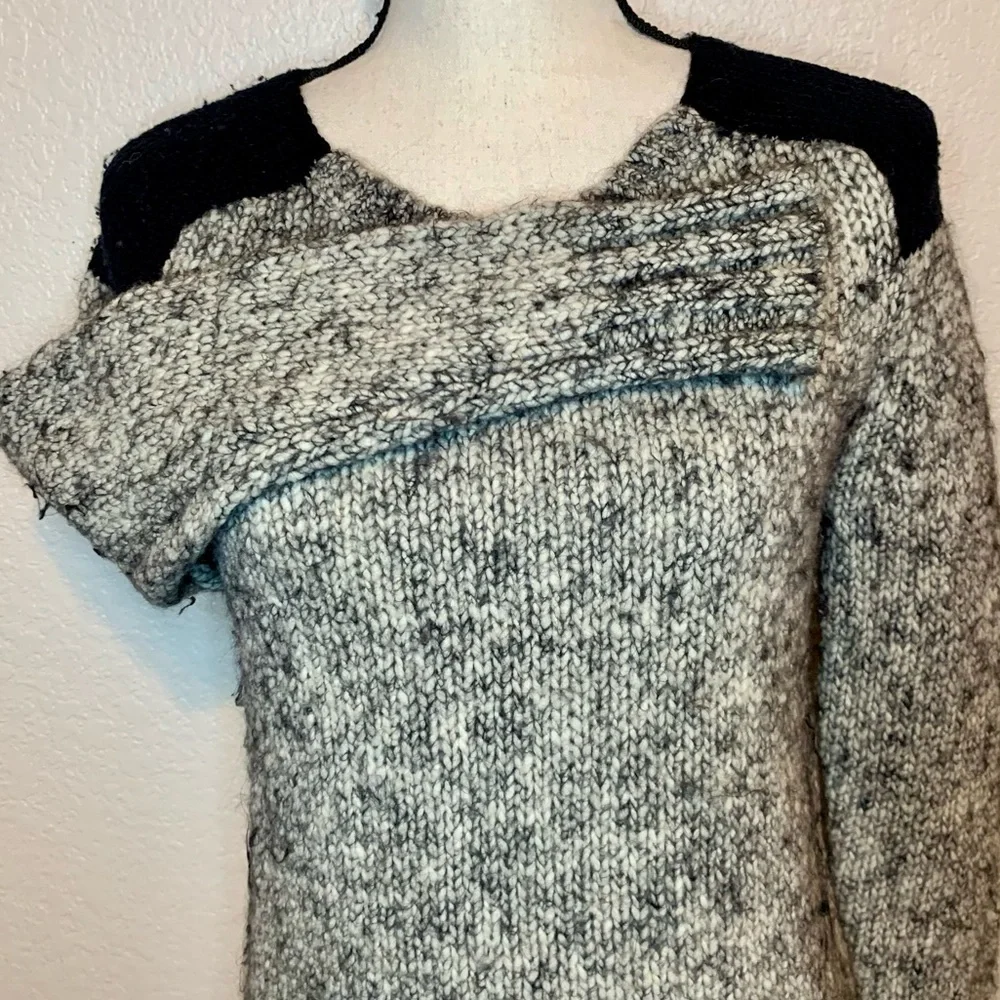 J. Crew Wool & Mohair Sweater Black & White Marled Colorblock Shoulders Small